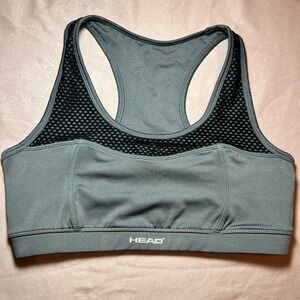 HEAD Racerback Sports Bra Gray Dri Motion - Size Large Tennis Ski Mesh Racerback